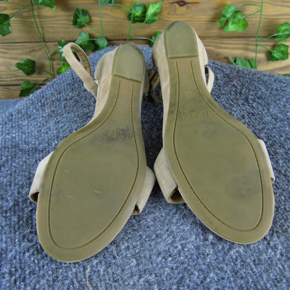 J.Crew Women's 6.5 Beige‎ Suede Sandals Low Wedge Ankle Strap Comfort